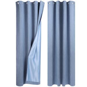 2 Panels Linen Look Blackout Curtains Gommet Top 52"W x 95"L Steel Blue